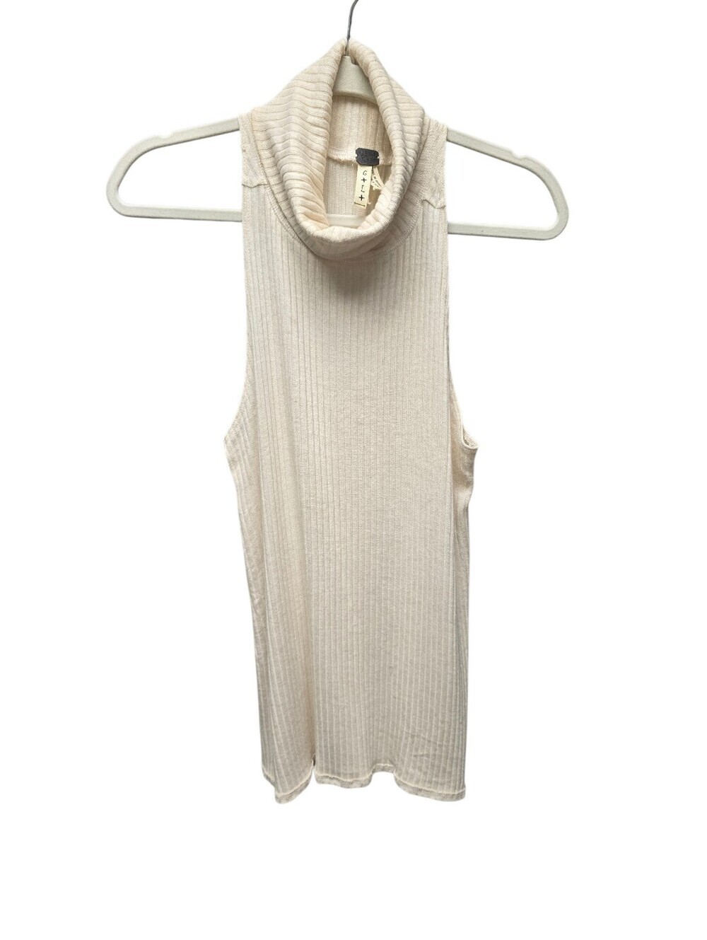 Free People We The Free Cream Turtleneck Ribbed Tank Top Womens Sz.L